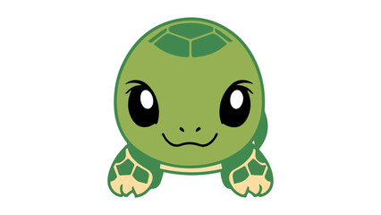 Cute Cartoon Turtle Illustration with Big Eyes and Adorable Smile, Cartoon illustration of a cute green turtle featuring big expressive eyes and a wide smile