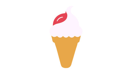 Delicious Cone-Shaped Ice Cream with Colorful Swirl Topping, Cone dessert image featuring a soft pink and white swirl ice cream topped with a red garnish