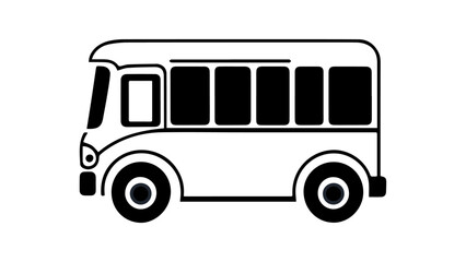Simple Black and White Icon of a Cartoon School Bus