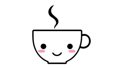 Cute Smiling Coffee Cup Illustration with Steam and Cheeks