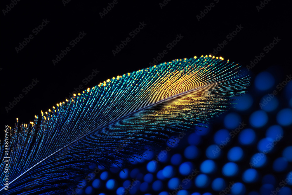 Poster a feather's fine detail: an enchanting image captures the exquisite detail of a single feather, its 