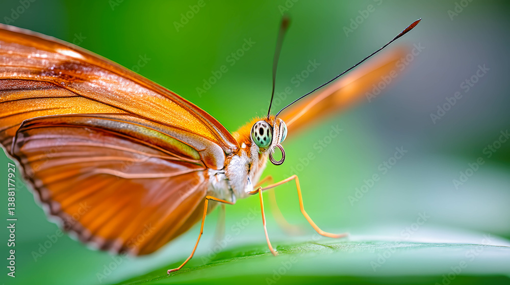 Poster close up view of a mesmerizing butterfly showcasing iridescent wings in bright sunlight