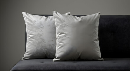 Elegant Silver Velvet Throw Pillows Accent on a Charcoal Sofa