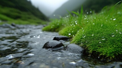 Nature's gentle stream, moss and rocks