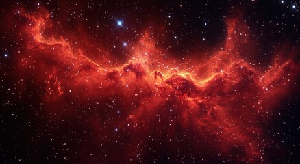 Fototapeta premium A beautiful fiery nebula with numerous shining stars is observed