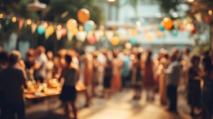 Obraz premium Birthday party. Happy people gathering. Blurred background