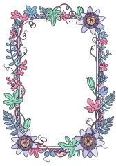 Passionflower floral frame with pastel vines and botanical elements

