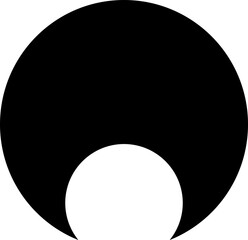 Small black circle with a concave side forming a minimal abstract shape.