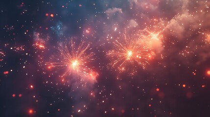 Fototapeta premium A dazzling fireworks display mirrored on a frozen lake creating a magical winter scene