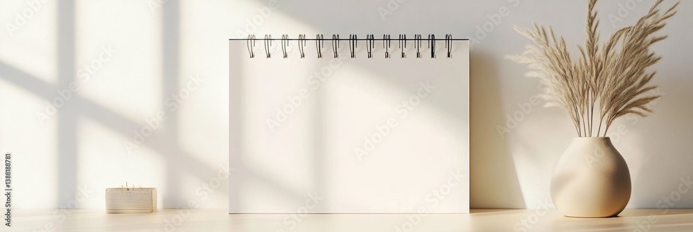 Fototapete modern desk calendar in soft neutral tones with a blank grid on a minimalistic surface accompanied b