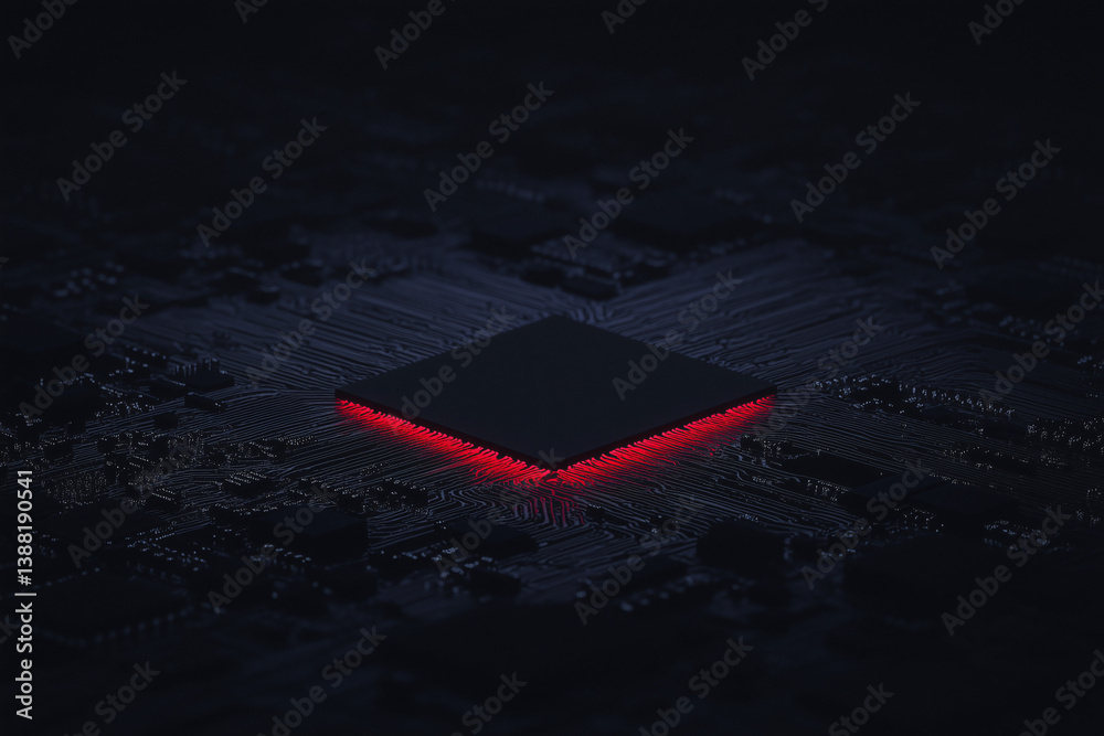 Poster mysterious processor: a close-up shot of a sophisticated processor, its surface adorned with an intr