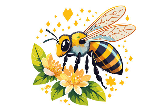 yellow bee on flowers clip art preview