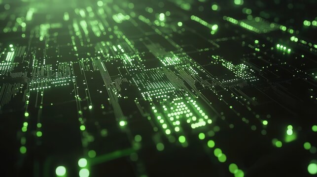 A green technological circuit pattern on a black background, exuding a sense of advanced technology and modernity, ideal for high - tech, digital, or scientific - themed designs.