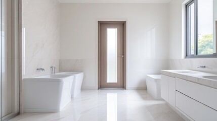 Fototapeta premium Modern, minimalist bathroom with double vanity