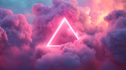 A single simple puffy light pink cloud with a triangle in the sky with pink lights