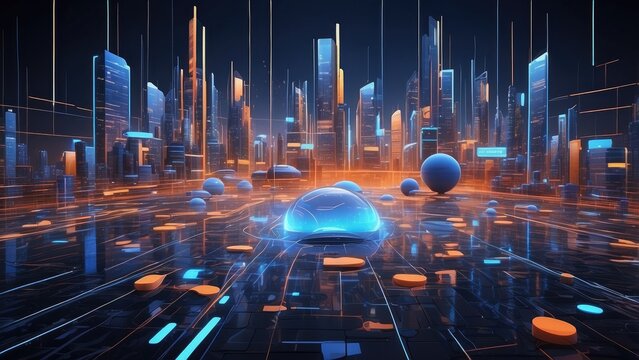 A digital illustration depicting a smart banking ecosystem.