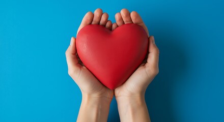 Obraz premium Tender Hands, Crimson Heart: A Symbol of Love and Care AI Generated
