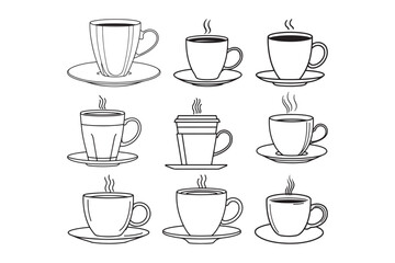 Coffee Cup Vector Set Hand Drawn Hot Drink Mug Clipart for Cafe & Kitchen Decor