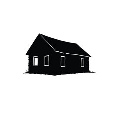 Silhouette vector illustration of a Abandoned Cabin on a white background