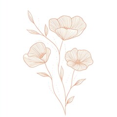 Elegant floral line drawing depicting stylized blossoms and foliage