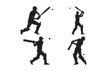 Obraz premium Cricket Player Silhouette Vector Batting Action Sports Clipart for Printable Designs