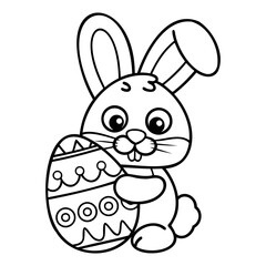 Cartoon Easter bunny with eggs and a carrot in a fun and cute spring setting on transparent background