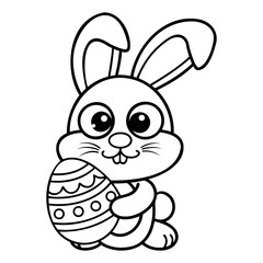 Cartoon Easter bunny with eggs and a carrot in a fun and cute spring setting on transparent background