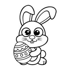 Cartoon Easter bunny with eggs and a carrot in a fun and cute spring setting on transparent background