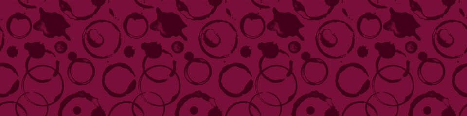 Wine stains pattern vector Illustration in red. Wine rings seamless background with spilled wine for fabric print design, winery label, vineyard banner, wineshop ad, bar poster