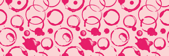 Wine stains pattern vector Illustration in red. Wine rings seamless background with spilled wine for fabric print design, winery label, vineyard banner, wineshop ad, bar poster
