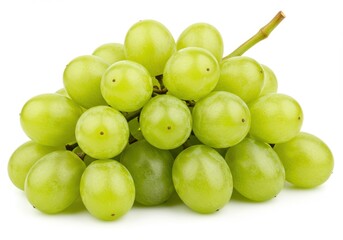 Cluster of fresh green grapes with smooth glossy skin isolated on white in photorealistic isolated on white background