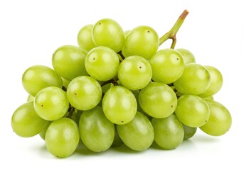 Cluster of fresh green grapes with smooth glossy skin isolated on white in photorealistic isolated on white background