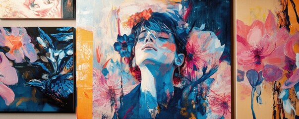 Fototapeta premium Abstract floral portrait painting