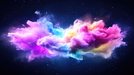 Fototapeta premium Vibrant colorful nebula cloud glowing in deep space against a dark starry background.