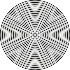 Large regular concentric circles with varied thickness in two colors.