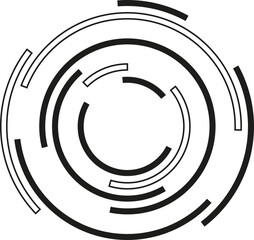 Concentric irregular incomplete circles forming slices of circumference with varied thickness.