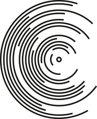 A shape with irregular concentric semicircles and segments of the circumference for ornamental texture.