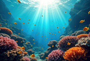 Obraz premium vibrant coral reef marine life underwater ecosystem colorful fish formation corals seascape diverse aquatic habitat, flora, fauna, biodiversity, scuba, diving