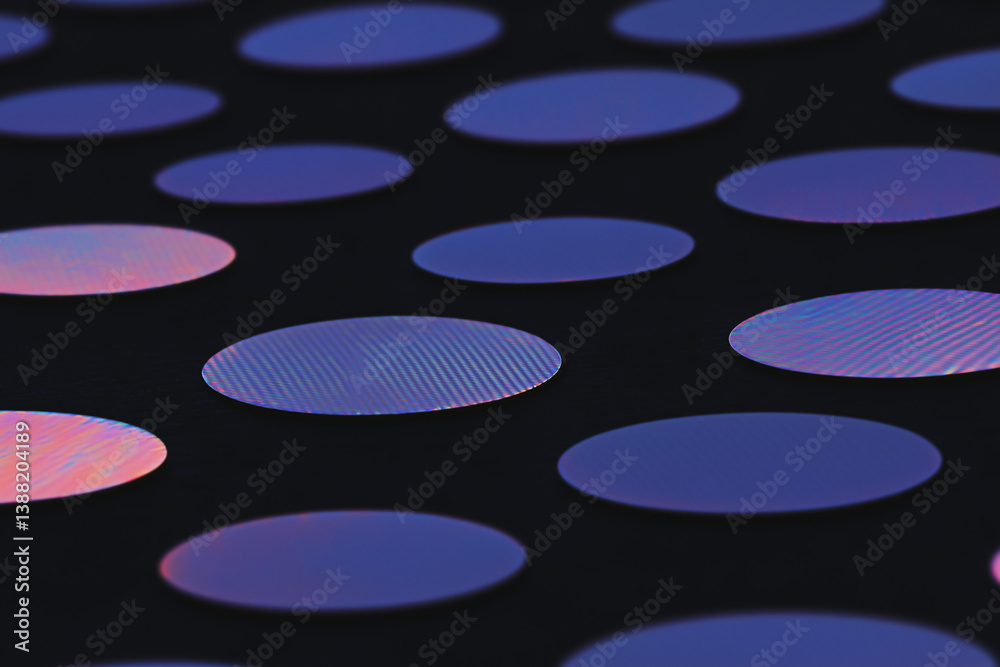 Poster circular light patterns: a mesmerizing array of circular, glowing patterns floats against a dark bac