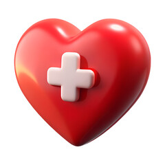 Obraz premium 3D Rendered Red Heart with Medical Cross Symbol – Glossy Health Icon