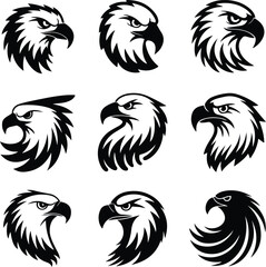 Eagle's Head Vector | Wild Bird, Freedom Symbol Design Eagle Head Silhouette | Bold Bird Vector Icon Set