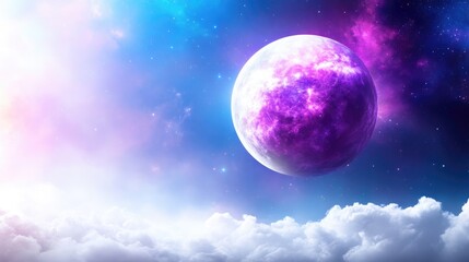 Obraz premium Celestial Planet Nebulae Fantasy Style High-Resolution Image Wide Angle View Dreamlike Atmosphere Cosmic Exploration Purple Nebula Background Ideal for Sci-Fi Art