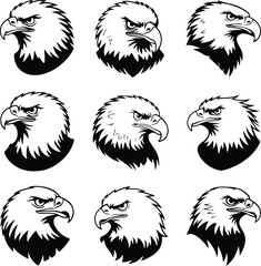 Eagle's Head Vector | Wild Bird, Freedom Symbol Design Eagle Head Silhouette | Bold Bird Vector Icon Set