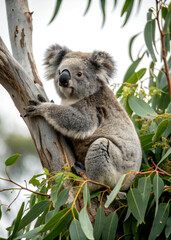 Obraz premium koala bear tree branch eucalyptus leaves fluffy 