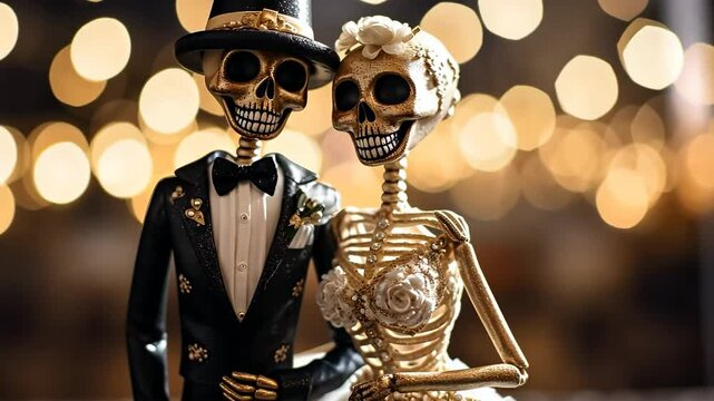 Skeletal figures in wedding dresses