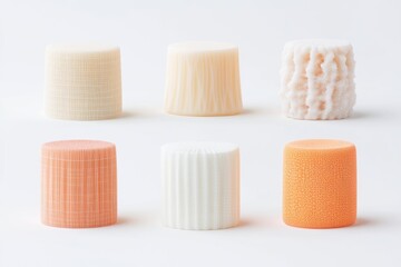3D printed cylinder prototypes in various textures and colors
