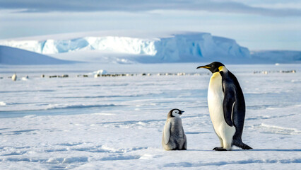 Fototapeta premium emperor penguin baby penguin chick frozen antarc