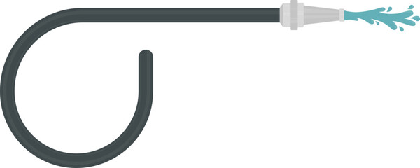 A fireman's hose spraying water following a curved path ending in a straight line and forming a circle.