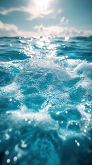 Bright blue swimming pool with shimmering water and ample space for branding in a vibrant summer setting