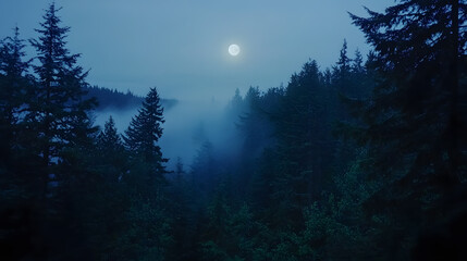 Mystical Forest: A mesmerizing scene of a forest bathed in the cool glow of the moon, creating an atmosphere of mystery and tranquility.